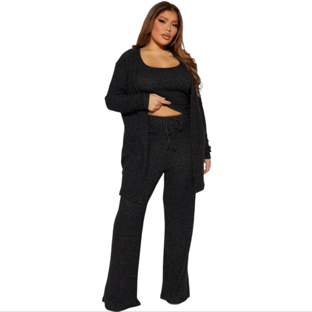 Fashion Nova Cozy & Comfy Black Three Piece Pantset, Sz 1X - Picture 4 of 7
